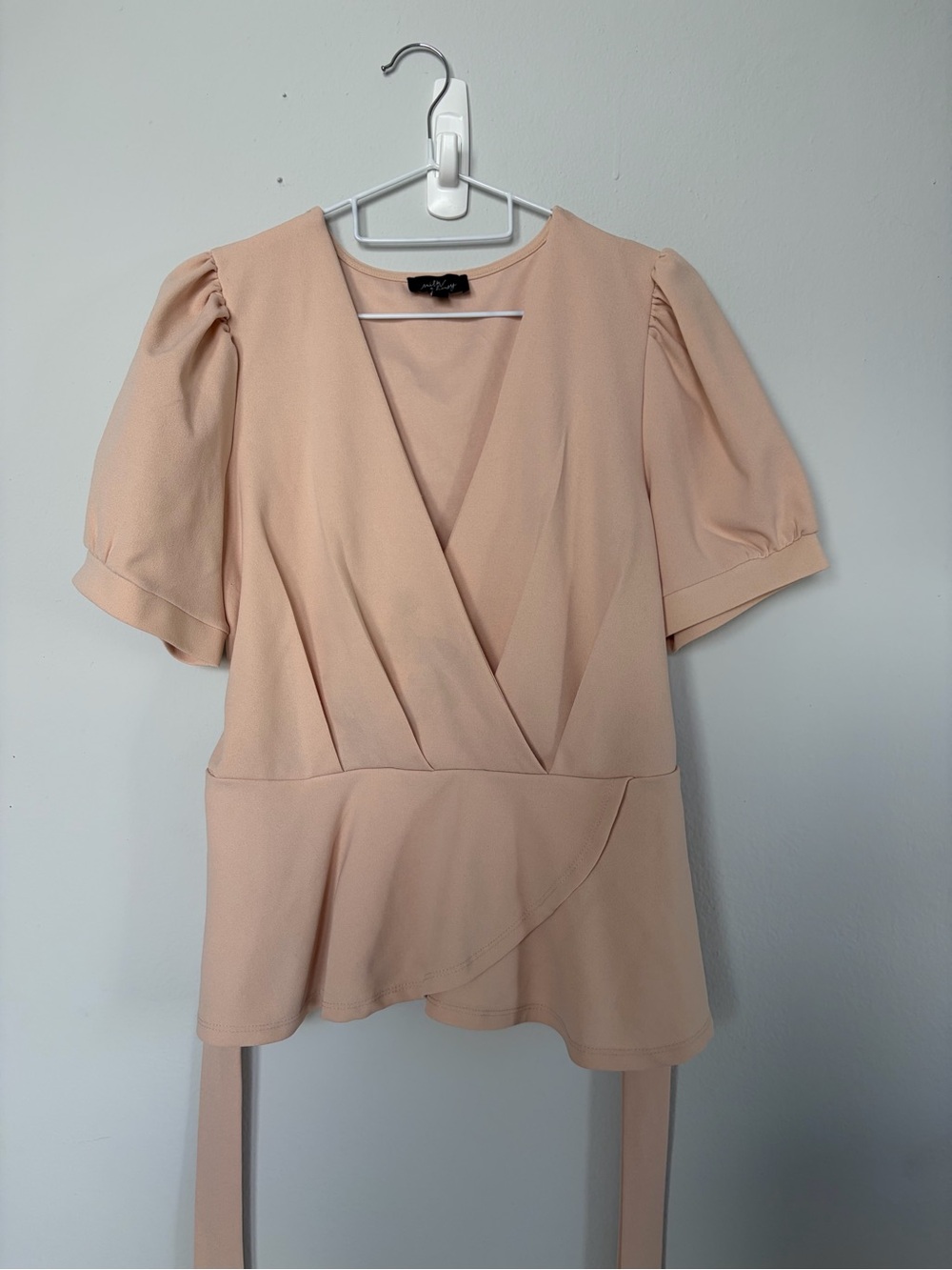 Milk & Honey-Light Peach Wrap Peplum Top
